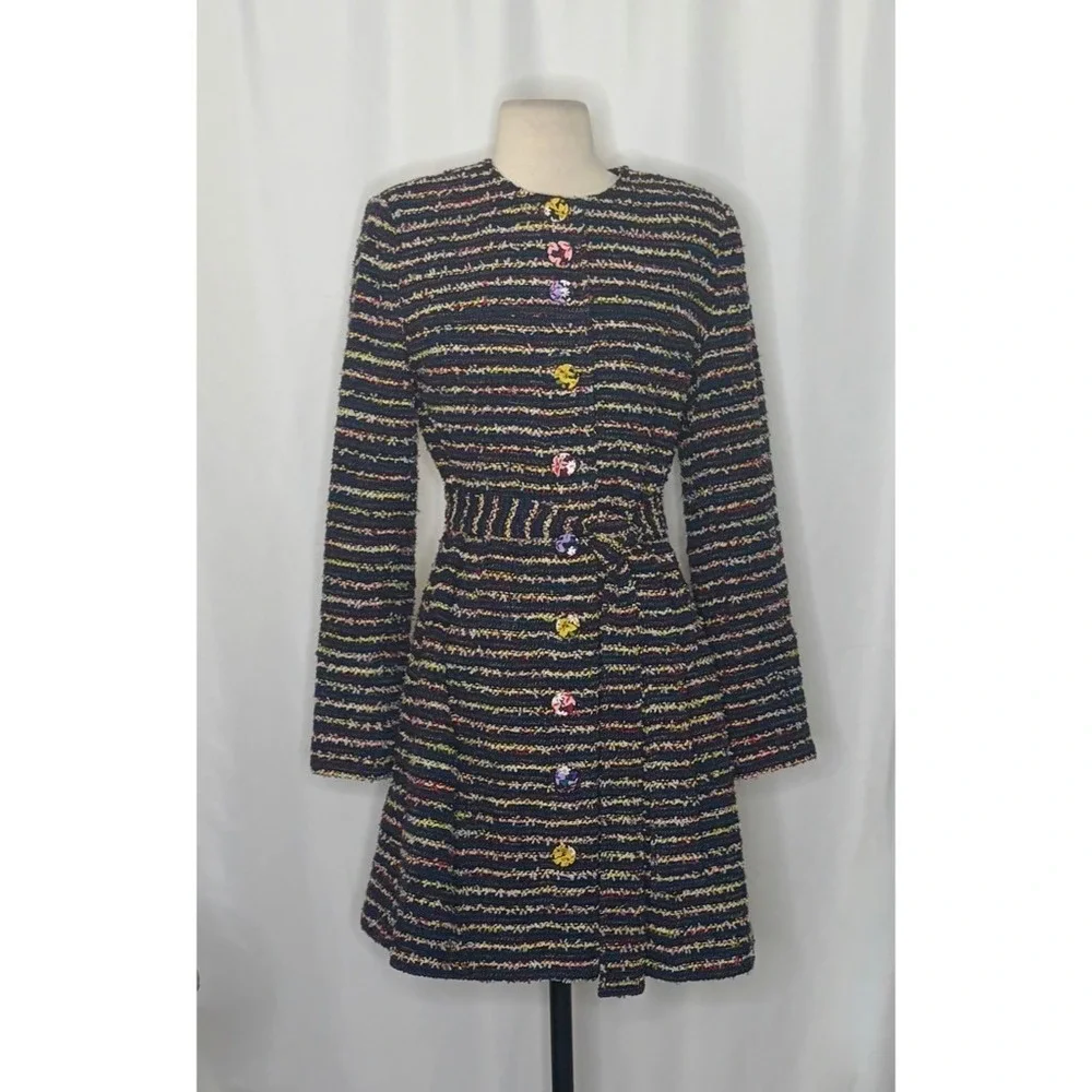 CABI Headline Topper Colorful Tweed Floral Belted Coat Preppy Style 5660 Size 2 - Picture 3 of 16